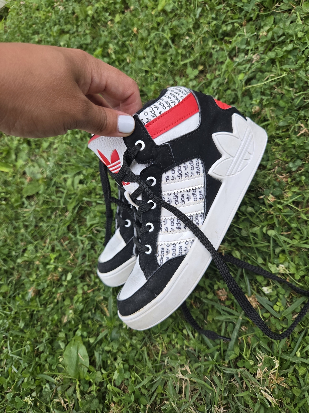 adidas Kids Black, White & Red High-Top Boots